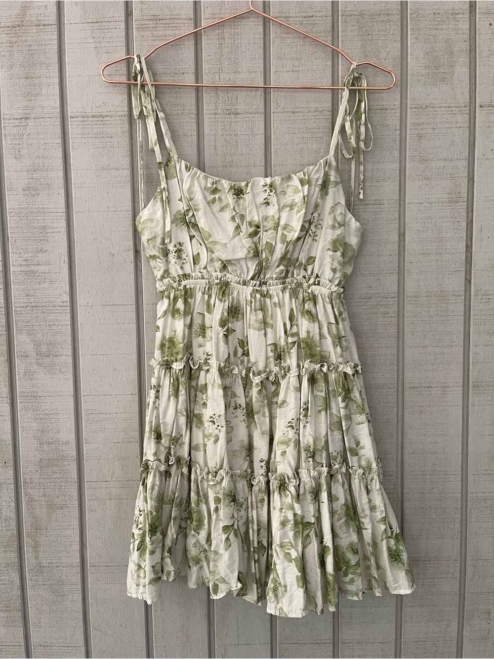 Blu Pepper White Green Floral Open Back Ruffle Mini Dress Small Cottagecore